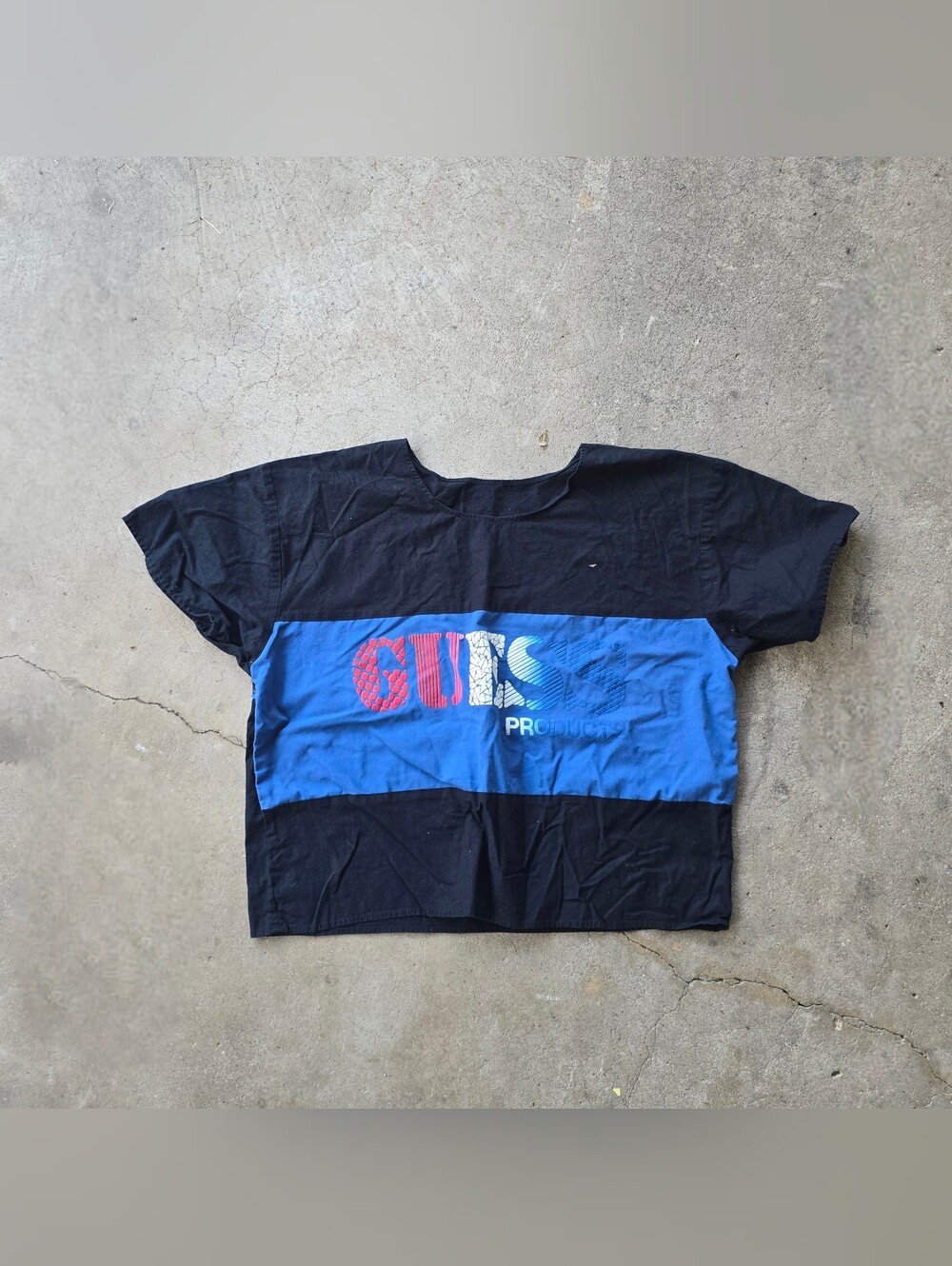 Vintage 80s 90s Guess Puff Print Cropped Boxy T Shirt Adult L USA Colorblock
